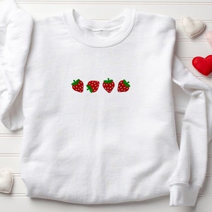 Summer Strawberry Embroidery Sweatshirt, Embroidery Fruit Sweatshirt,Gifts Garden Hoodie,Aesthetic Kawaii Fruit Sweat,Christmas Gift for Her