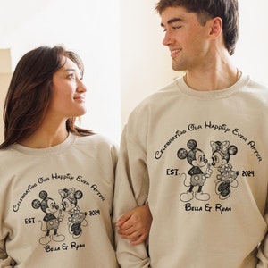 Disney Mrs And Mr Sweatshirt, Mickey Minnie Est. Couple Happy Ever After Tee, Disney Wedding Hoodie, Just Married Honeymoon Matching Sweater