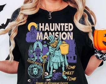 T-shirt « Maison hantée », T-shirt « Bienvenue aux pauvres mortels », T-shirt « Fantôme Madame Leota », Fantômes auto-stoppeurs, Fantôme à la boîte à chapeau, T-shirt Halloween Comfort Colors®