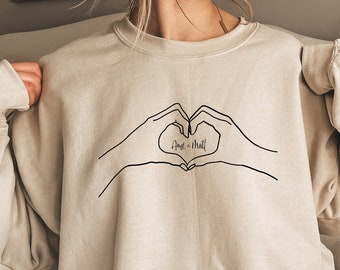 Custom Hand Heart Sweatshirt, Heart  Custom Sweatshirt, Love shirt, Gift for girlfriend, Gift for boyfriend, Sweatshirts with Name