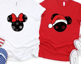 Mickey & Minnie Head Shirt, Christmas Gift, Snowmen, Snowflake, Santa Hat, Christmas Disney Couple Shirts, Reindeer, Disney Castle