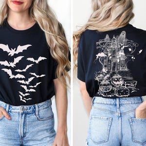 Haunted House Comfort Colors Shirt ,Halloween Sweatshirt,Halloween Party Bats Crewneck,Spooky Season Hoodie,Vintage Halloween Sweater Trendy image 9