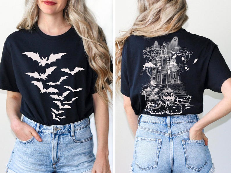 Haunted House Comfort Colors Shirt ,Halloween Sweatshirt,Halloween Party Bats Crewneck,Spooky Season Hoodie,Vintage Halloween Sweater Trendy image 9