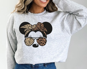 Disney Leopard Bandana Minnie Mouse Shirt,Cute Disney Mom Sweatshirt,Leopard Minnie Ear Tee, Leopard Women Tee,Disney Family Vacation Hoodie
