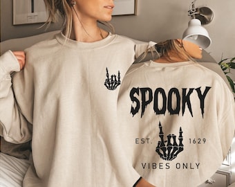 Halloween Sweatshirt, Spooky Vibes Halloween Hoodie, Vintage Halloween Crewneck, Spooky Season Skeleton Sweater,Trendy Fall Hoodie