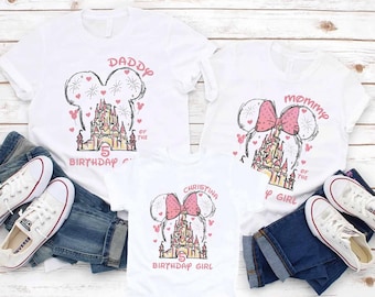 Camiseta de cumpleaños de Minnie, camiseta personalizada de Minnie Mouse, camiseta de cumpleaños para niña, camiseta familiar de cumpleaños personalizada, camiseta personalizada de Disney a juego