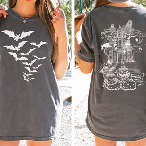 Haunted House Comfort Colors Shirt ,Halloween Sweatshirt,Halloween Party Bats Crewneck,Spooky Season Hoodie,Vintage Halloween Sweater Trendy image 7