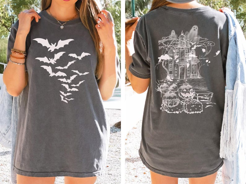 Haunted House Comfort Colors Shirt ,Halloween Sweatshirt,Halloween Party Bats Crewneck,Spooky Season Hoodie,Vintage Halloween Sweater Trendy image 7
