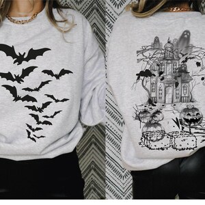 Haunted House Comfort Colors Shirt ,Halloween Sweatshirt,Halloween Party Bats Crewneck,Spooky Season Hoodie,Vintage Halloween Sweater Trendy image 2