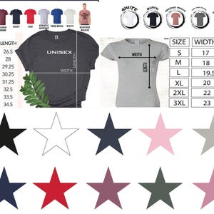 a women's t - shirt size guide with stars