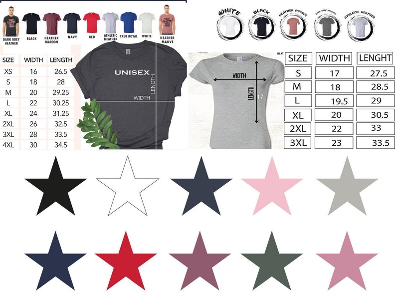 a women's t - shirt size guide with stars