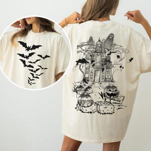 Haunted House Comfort Colors Shirt ,Halloween Sweatshirt,Halloween Party Bats Crewneck,Spooky Season Hoodie,Vintage Halloween Sweater Trendy image 3