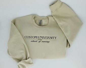 Custom College Embroidered Sweatshirt/Hoodie and Comfort Colors® Shirt, Embroidered Personalizable Design University and College Program