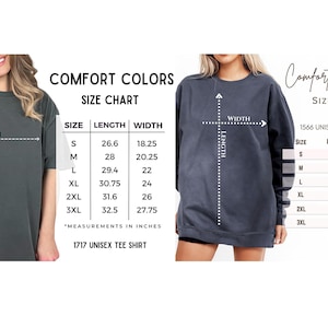 a women's size chart for comfort colors