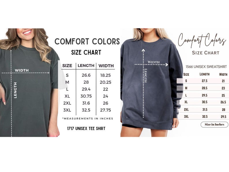 a women's size chart for comfort colors