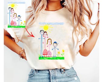 Chemise dessin d'enfant personnalisée, chemise oeuvre d'art personnalisée pour enfants, motif dessiné à la main, t-shirt aux couleurs confortables, idée cadeau unique, chemise familiale personnalisée