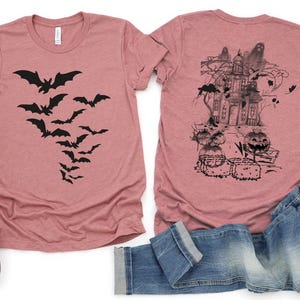 Haunted House Comfort Colors Shirt ,Halloween Sweatshirt,Halloween Party Bats Crewneck,Spooky Season Hoodie,Vintage Halloween Sweater Trendy image 5