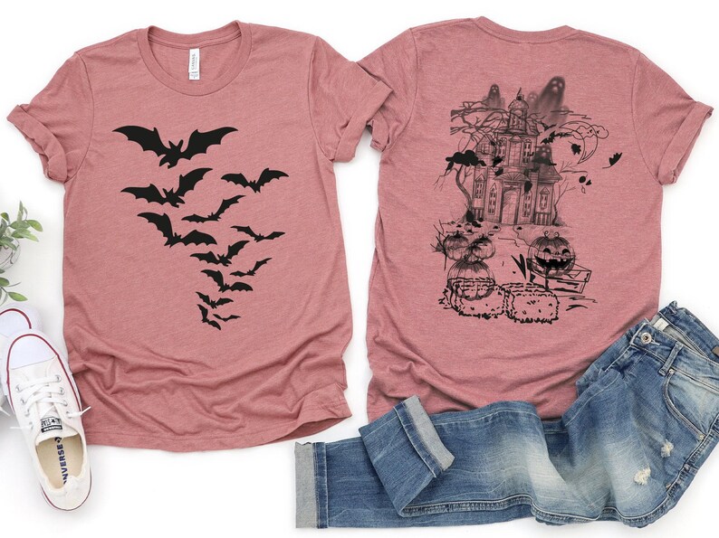 Haunted House Comfort Colors Shirt ,Halloween Sweatshirt,Halloween Party Bats Crewneck,Spooky Season Hoodie,Vintage Halloween Sweater Trendy image 5