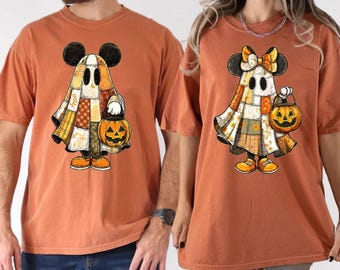 Comfort Colors® Retro Mickey Minnie Halloween Couple Shirts, Mickey Ghost Shirt, Minnie Ghost Shirt, Disney Spooky Season Shirt