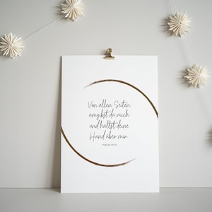 Christliches Poster mit Goldfolien-Veredelung | Psalm | Von allen Seiten umgibst du mich | DIN A4 | Geschenk zur Taufe oder Geburt