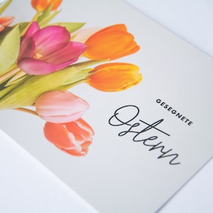 Christliche Osterkarte | Gesegnete Ostern | Ostergrüße | Tulpen