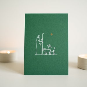 Christliche Weihnachtskarte | Hirte mit Schafen und Stern von Bethlehem | Veredelte Postkarte