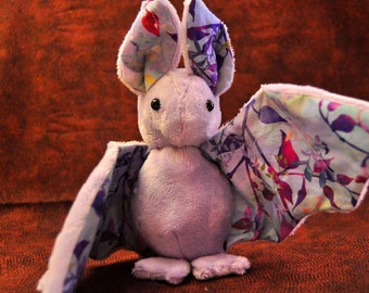 Lilac Plush Bat | Beautiful Floral Bat Stuffed Animal | Purple Florals Print Plushie | 5 Inch Tall Stuffed Animal | Mini Plush