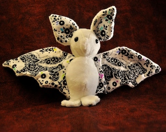 Lil Stinker Plush Bat | Tula Pink Inspired Bat Stuffed Animal | Skunk and Floral Print Plushie | 5 Inch Tall Stuffed Animal | Mini Plush