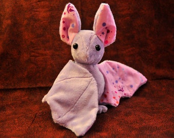 Fairy Dust Plush Bat | Tula Pink Inspired Bat Stuffed Animal | Pink Rainbow Swallow Print Plushie | 5 Inch Tall Stuffed Animal | Mini Plush