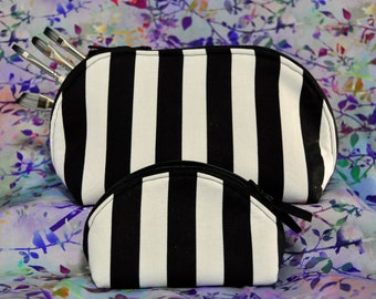 Striped Makeup Case Set | Makeup Case | Mini Bag | Travelling Case for hobby items | Brush, Marker or Pencil Case | Water-Resistant Lining
