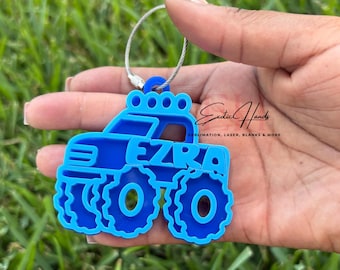 Monstertruck-Schlüsselanhänger - Personalisierter Acryl-Truck-Schlüsselanhänger für Kinder, Rucksack-Anhänger, Partygeschenk, Geschenk für Jungen & Truck-Liebhaber