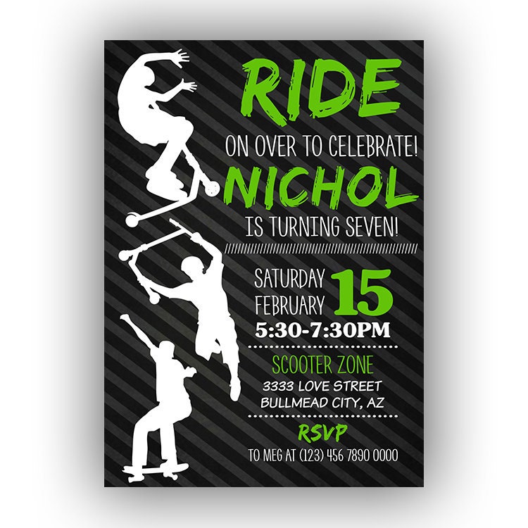 Scooter Invitation Scooter Birthday Scooter Party Skating Etsy