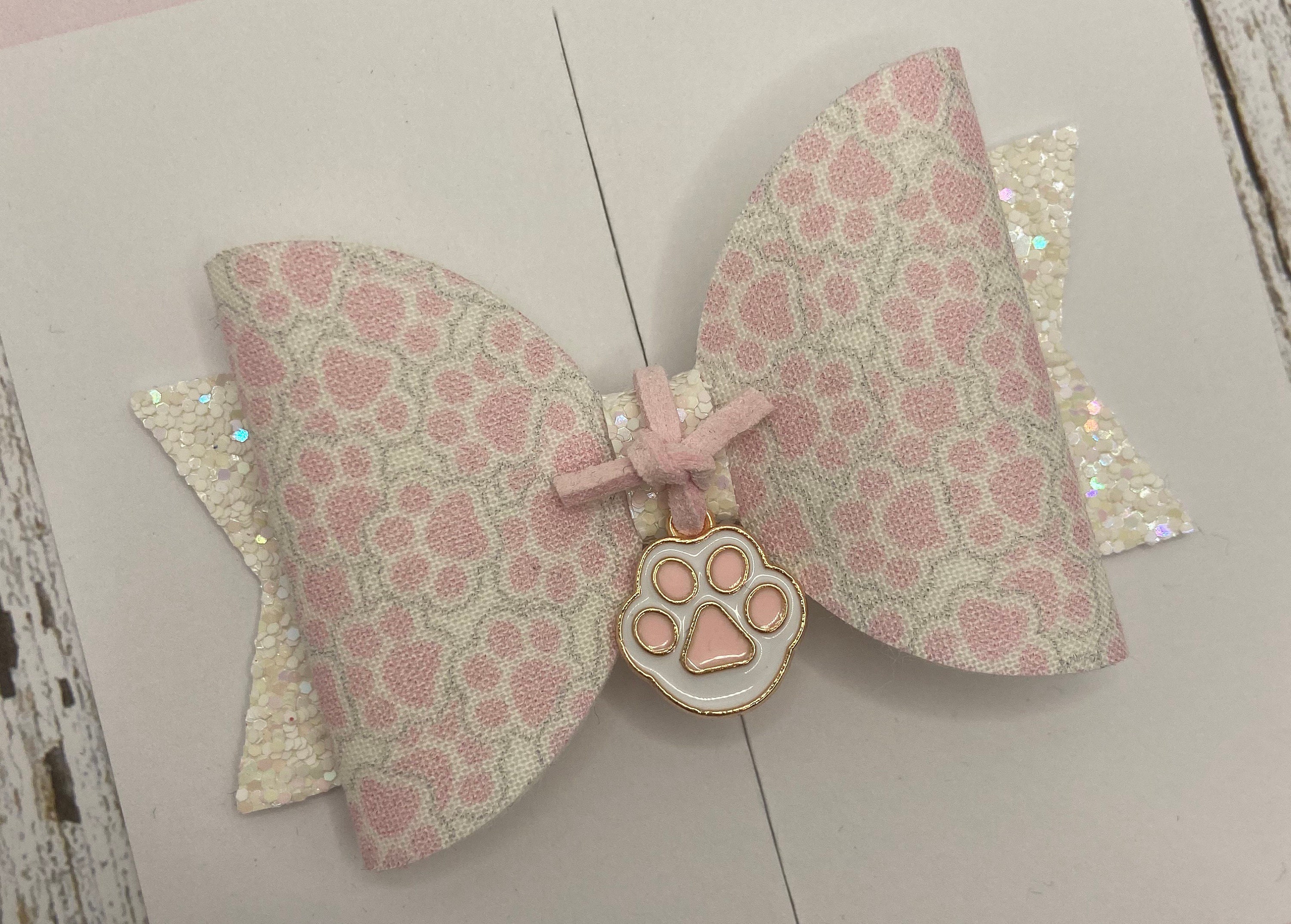 Paw print charm hair bow animal lover hair bow charm bow Etsy