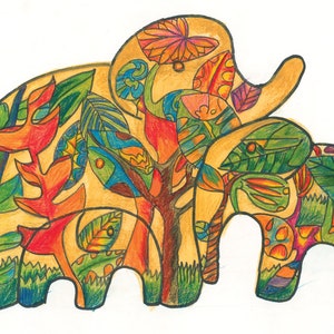 Meet My Family Limited Edition Print Unframed Indian Artist Young Artist Charitable Art Room 13 Elephant Art Gift Art image 1