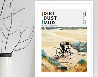Mountain bike and road cyclist wall art poster series. Cycling art prints and MTB posters designed for wall decor for art mad cyclists.