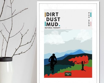 Mountain bike and road cyclist wall art poster series. Cycling art prints and MTB posters designed for wall decor for art mad cyclists.