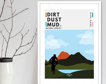 Mountain bike and road cyclist wall art poster series. Cycling art prints and MTB posters designed for wall decor for art mad cyclists.