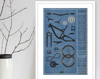 Mountain bike and road cyclist wall art poster series Bike parts cycle art print and MTB poster designed for wall decor for art mad cyclists