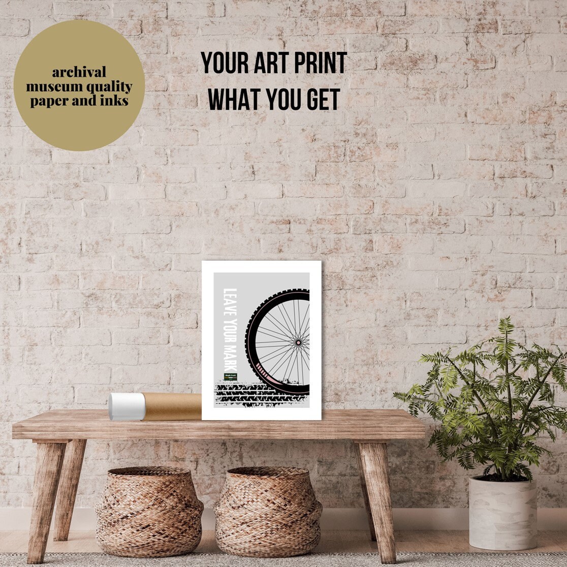Mountain bike wheel art wall print. Typography style art print Etsy