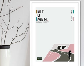 Mountain bike and road cyclist wall art poster series. Cycling art prints and MTB posters designed for wall decor for art mad cyclists.