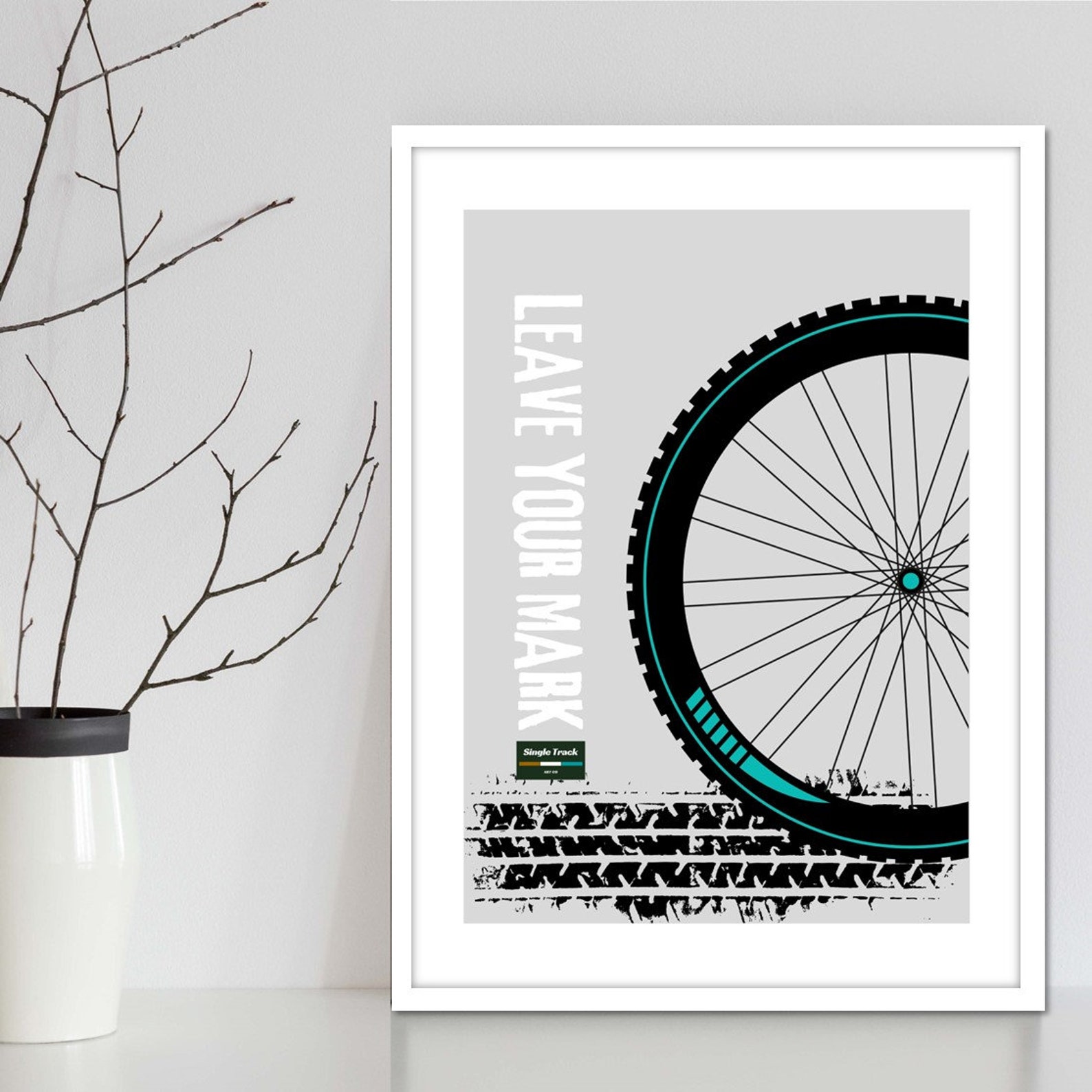 Mountain Bike Wheel Art Wall Print. Typography Style Art Print of Bike