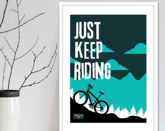 Bike cyclist dirt therapy bike wall art print. Typography style graphic art print of cyclist. Modern MTB print for mad keen cyclists.