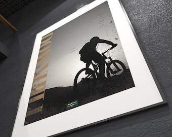 Mountain bike and downhill rider cyclist wall art poster. Series cycle art print and MTB poster designed for wall decor for art mad cyclists