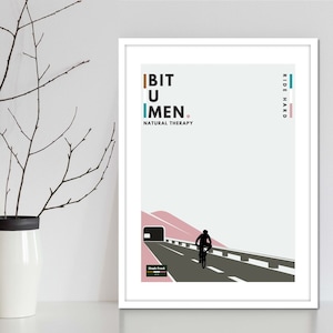 Mountainbike en wielrenner muur kunst poster serie. Fietskunstprints en MTB-posters ontworpen voor wanddecor voor kunstgekke fietsers.