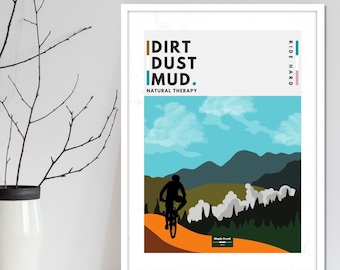 Mountain bike and road gifts for cyclists wall art poster. Cycling poster prints & MTB posters designed for wall decor for art mad cyclists.