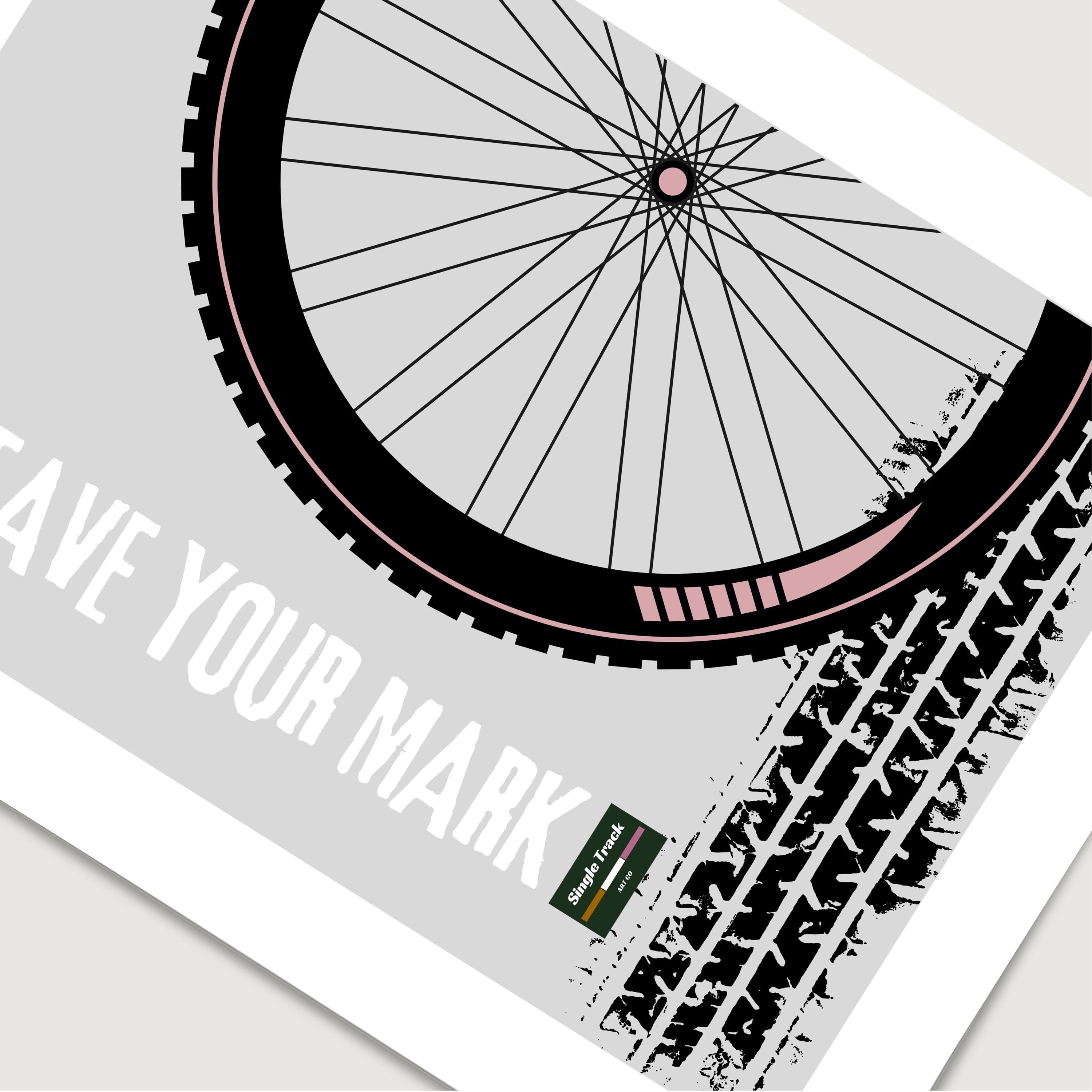 Mountain bike wheel art wall print. Typography style art print | Etsy