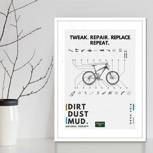 MTB gifts for cyclists. MTB and road cycling poster &#39;Bike Parts&#39; wall art print & MTB cycling poster unique wall decor for art mad cyclists