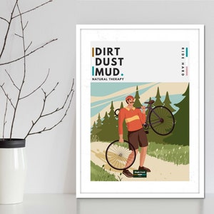 Mountain bike and road cyclist wall art poster series. Cycling art prints and MTB posters designed for wall decor for art mad cyclists.