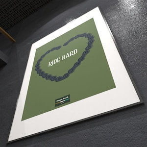Hartketting MTB en Cycling fiets onderdeel serie. Bike parts wall art print poster voor weg- en trailrijders. 4 achtergrondkleuren beschikbaar.