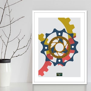 Fiets fietser vet gekleurde fiets deel kunst aan de muur print. Grafische kunstdruk in typografiestijl voor fietsers. Moderne MTB-print voor gekke enthousiaste fietsers